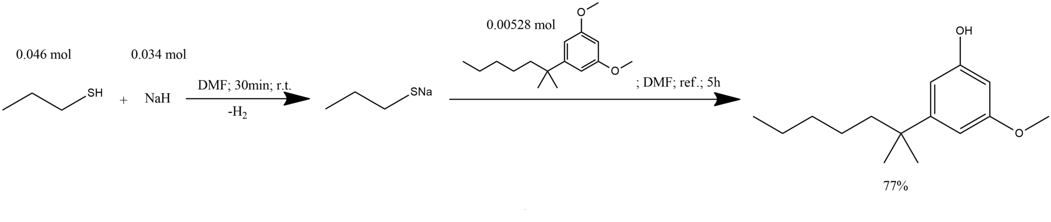 Synthesis of 2-(3-methoxy-5-hydroxyphenyl)-2-methylheptane.png