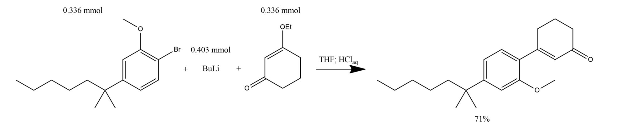 Synthesis 3-[2-Methoxy-4-(1,1-dimethylhexyl)phenyl]cyclohex-2-en-1-one.png
