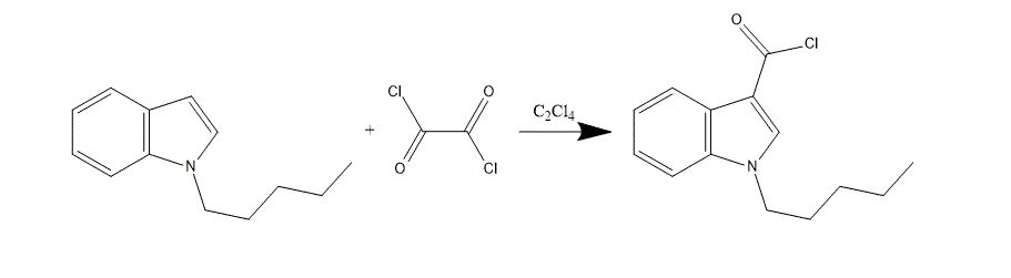Synthesis of 1-pentyl-(1H-indole)-3-carbonyl chloride.png