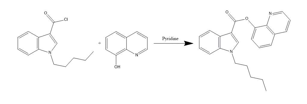 Synthesis of QUPIC (1-Pentyl-1H-indole-3-carboxylic acid 8-quinolinyl ester).png